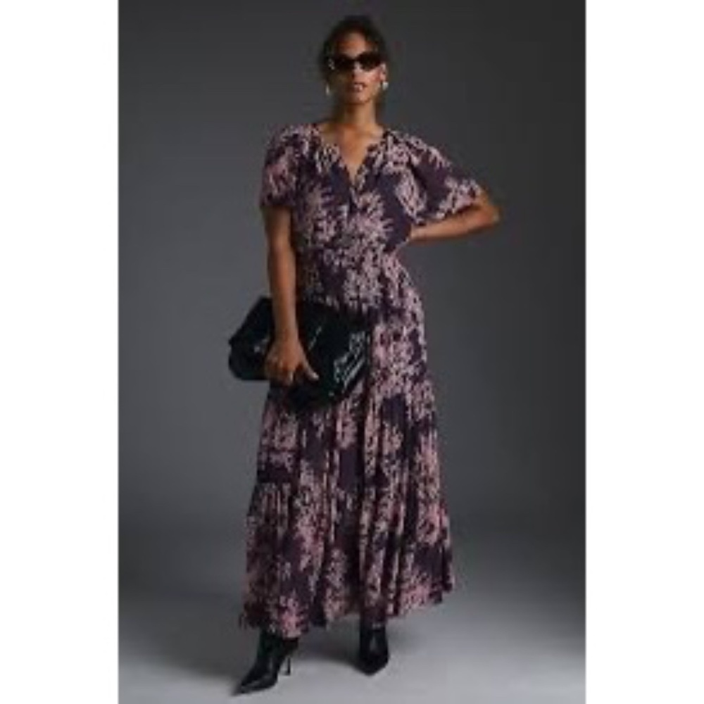 Anthropologie The Somerset Maxi Floral Dress: Chiffon Edition Purple Pink